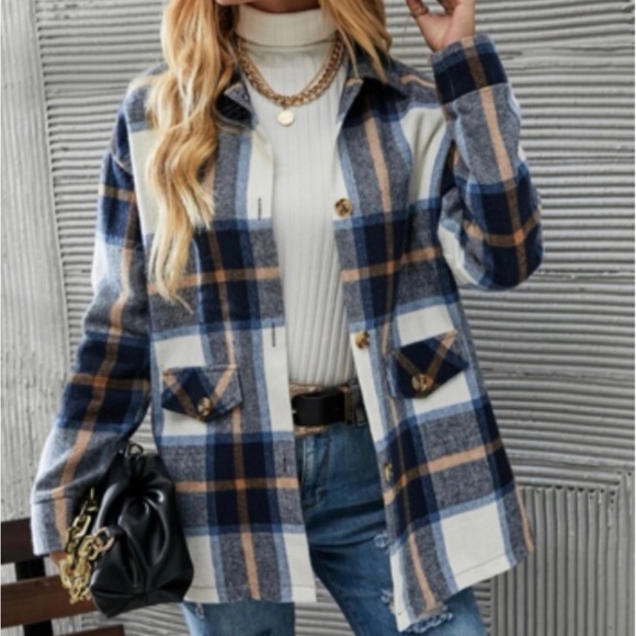 Bohemian Plaid Button Down Jacket / Overcoat - Picture 5 of 5